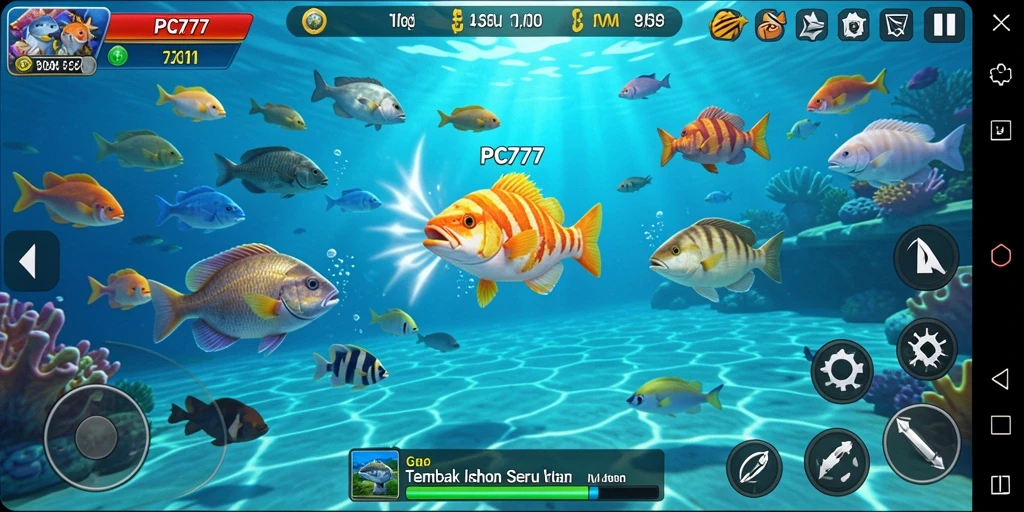 Screenshot menunjukkan gameplay seru dalam menembak ikan.