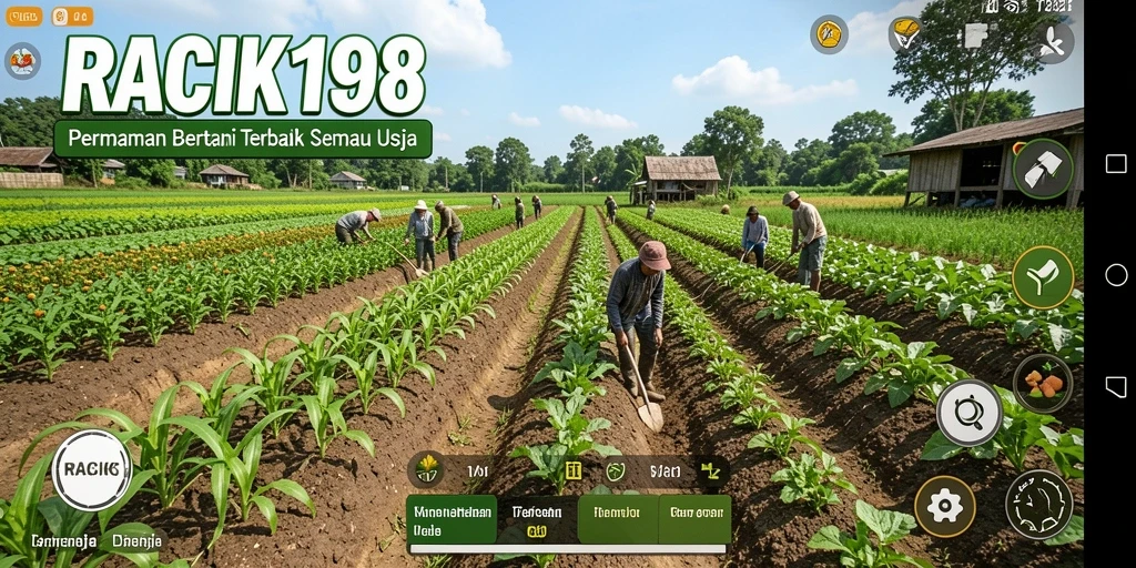 Screenshot gameplay yang menunjukkan aktivitas bertani dalam RACIK198.